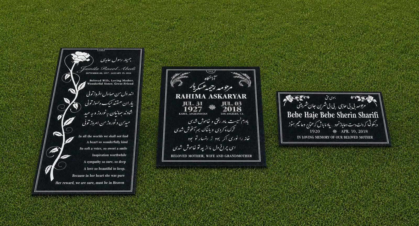 Custom flat granite grave markers available throughout Southern California